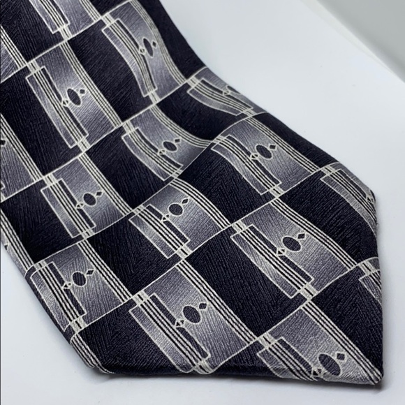 Milano grey black gray abstract print tie 100% silk - Picture 5 of 5
